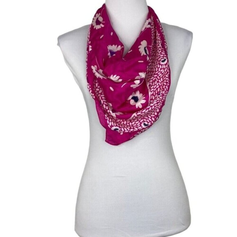 Fuchsia Pink Floral Daisy Square Scarf Head Wrap Neck Tie Fuchsia‎ White Purple